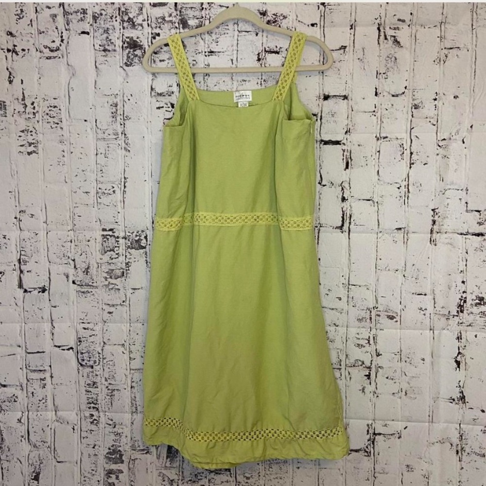 Vintage Lime Green Midi Dress With Crochet Details Size L Sherry Taylor